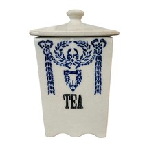 Antique Transfer Ware TEA Canister Pottery Ceramic Blue White - $26.19