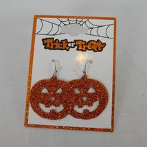 Glitter Jack o Lantern Pumpkin Pierced Hook Earrings Halloween Autumn Orange - £6.31 GBP