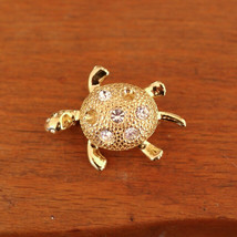 Vintage NAPIER Crystal Rhinestone 10k Gold Plated Turtle Brooch Pin Signed Small - £29.05 GBP