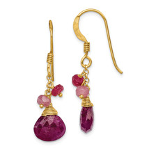 Silver Gold-tone Vermeil Polished Ruby Teardrop Dangle Earrings QE5593 - $75.19