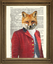 FOX HUNTER: Vintage Red Foxy Hunting Animal Dictionary Page Art Print - £6.43 GBP