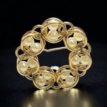 Vintage  1/20 12K Gold Filled Pearl Flower Floral Wreath Circle Brooch Pin - $19.28