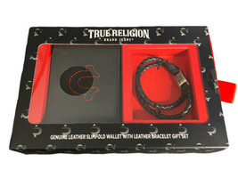 NWT $50 True Religion Slimfold leather Wallet with bracelet Gift Set - £31.59 GBP