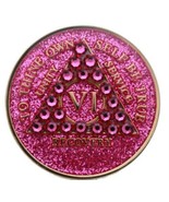 Crystallized AA Medallion Pink Glitter Tri-Plate Sobriety Chip Year 1 - 50 - $18.99