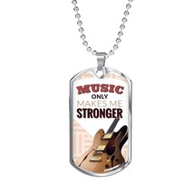 Music Only Makes Me Stronger Necklace Stainless Steel or 18k Gold Dog Tag 24&quot; C - £37.31 GBP+