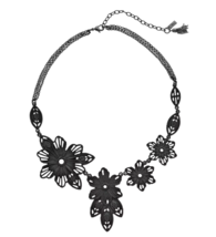 Simply Vera Wang Black Metal Textured Flower Necklace NEW - $27.72