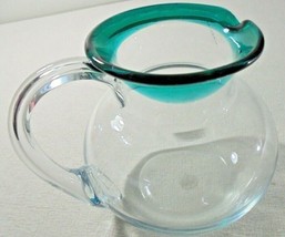 Gorgeous Designs Art Glass Pitcher Emerald Green Rim Blown Glass 40 ounces - £10.02 GBP