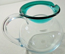 Gorgeous Designs Art Glass Pitcher Emerald Green Rim Blown Glass 40 ounces - $12.75