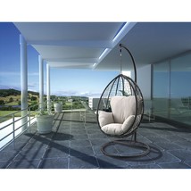 ACME Simona Patio Swing Chair with Stand in Beige Fabric &amp; Black Wicker - £622.78 GBP