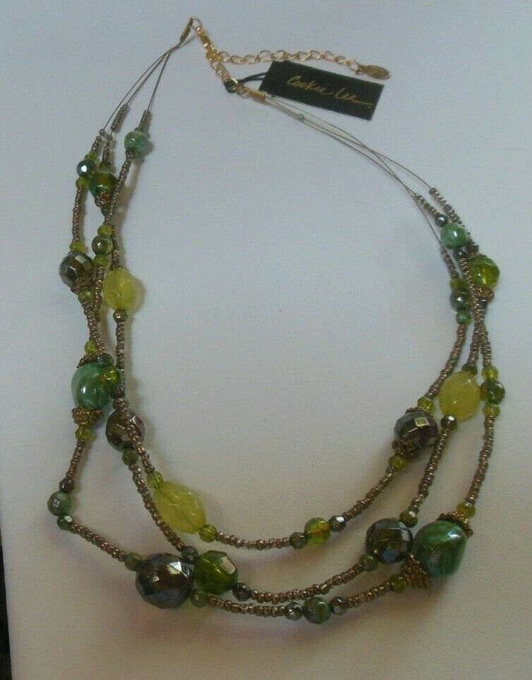 Signed Cookie Lee Gold-tone Triple-strand Beaded Necklace - $16.82