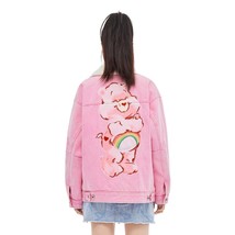 Fashionable Oversize Pink Denim Jacket Unique Bear Print outerwear women Jacket - £198.11 GBP