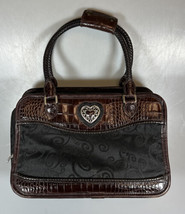 Brighton Black with Brown Leather Crocodile Trim Embossed Heart Hand Makeup Bag - £46.71 GBP