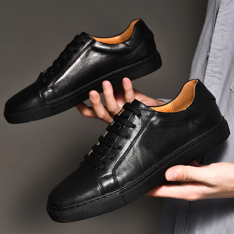Men Shoes Genuine Leather Casual Shoes Fashion Sneakers British style Cow Leathe - £77.89 GBP