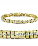 6.5 Inch Gold Plated Princess Cut Clear CZ Tennis Bracelet - $33.25