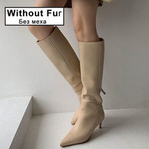 Taoffen size 33 43 women genuine leather knee high boots pointed toe thin heel slip on thumb200