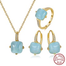 Effie Queen Natural Aquamarine Jewelry Set 14K Gold over 925 Sterling Silver Rin - £57.59 GBP
