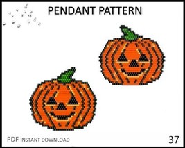 Halloween Miyuki Delica Beaded earrings Brick Stitch Pumpkin Pattern No.... - $3.00