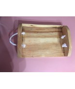 Wood Serving Tray Approx Size 13”x 9” With Rope Holders Natural Wood Shi... - $37.60