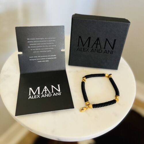 ALEX AND ANI MAN Lobster Claw Beaded Bracelet, Slip On, Stretch, Black/Gold, NWT - $42.08