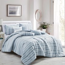 ESCA 7-Piece Juda Coffee Striped Yarn Dyed Comforter Bedding Set Breatha... - £65.19 GBP+