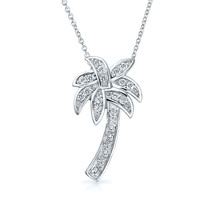 1.25CT Simulated Diamond 14k White Gold Plated Palm Tree Pendant Necklace V-Day - $56.00