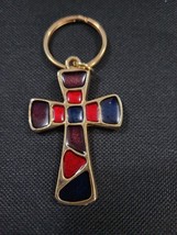 Vintage PB Gold Tone Multicolors Enamel Large Cross  Pendant Keychain - $26.50