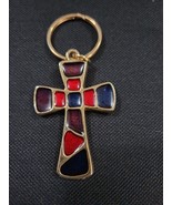 Vintage PB Gold Tone Multicolors Enamel Large Cross  Pendant Keychain - $35.99 CAD