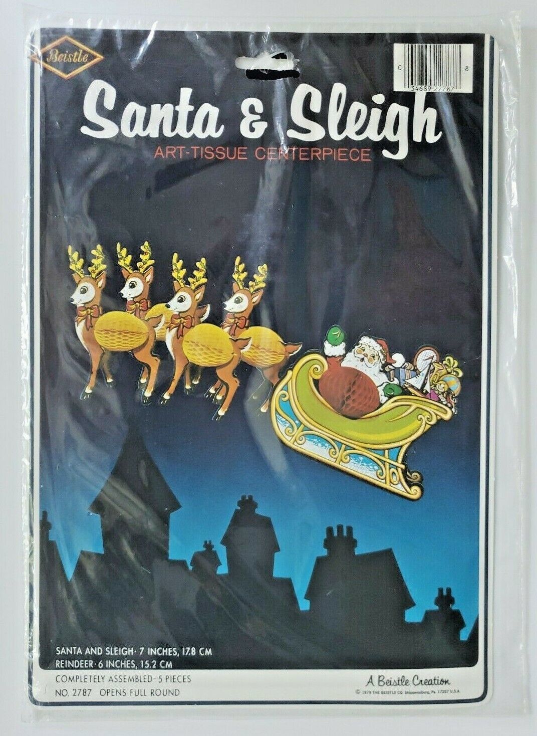 1979 Beistle Santa & Sleigh Art Tissue Centerpiece New In Packaging - $19.99