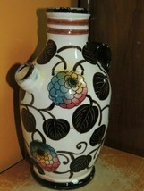 Hand Painted Italy Art Pottery 10&quot;x7&quot;x5.5&quot; Pitcher Ewer floral zinnia si... - $13.49