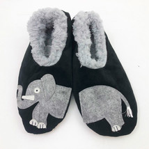 Snoozies Women&#39;s Black with a Gray Elephant  Non Skid Slippers Large 9/10 - $12.86