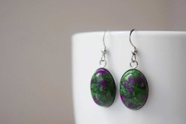 Ruby In Zoisite Earrings, Dangle Earrings, Oval, Gemstone, Stainless ste... - £27.45 GBP