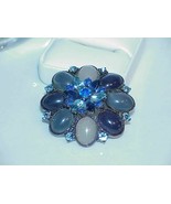 Vintage Cobalt Blue Glass Opal Rhinestones Silver Tone Dome Pin Pendant ... - £51.36 GBP