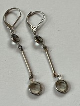 Long Thin SIlvertone Bar w Clear Faceted Round Top &amp; Bottom Cabs Dangle ... - $16.69