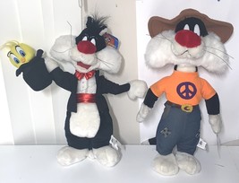 Looney Tunes Vtg 1998 Sylvester Tweety Magician Hippie Farmer 22 Inch Plush NEW - £15.31 GBP