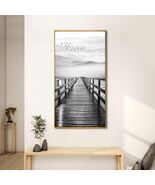 Flock of birds flying over a mountain lake wooden dock wall 16x32 art pr... - $64.99