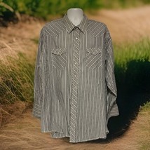 Wrangler Western Shirt 20/36 Pearl Snap Gray White Striped X-long Tails - £24.66 GBP