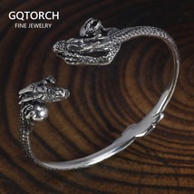 Real 925 Sterling Silver Dragon Claw Bracelet Vintage Punk Style Double Dragon P - £95.39 GBP
