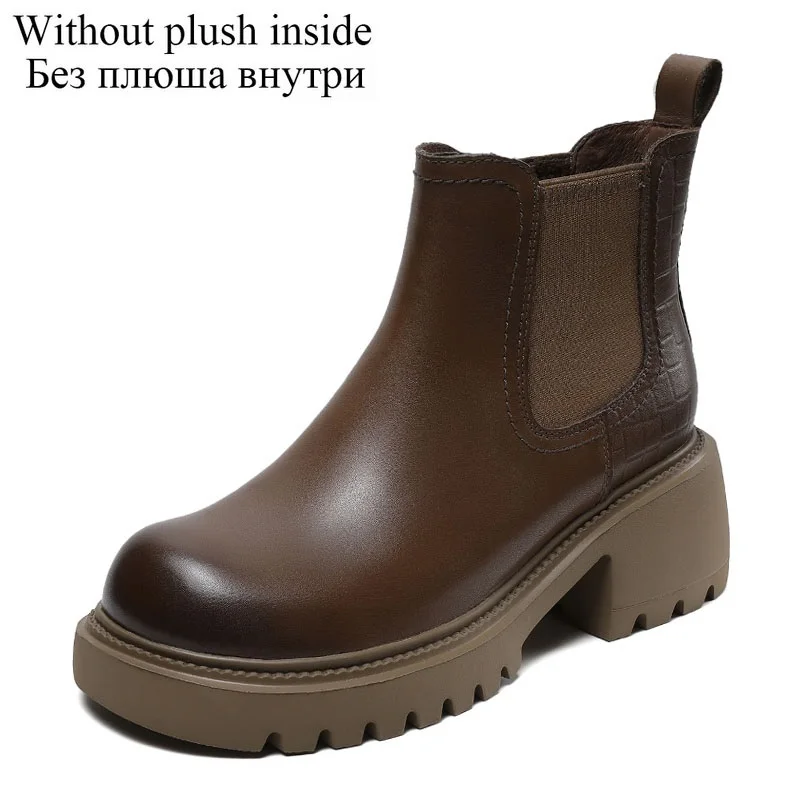 Women Thick High Heel Ankle Boots Autumn Winter Warm Plush Shoes Women Luxury De - £80.49 GBP