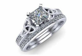 1.75Ct Princess Lab Created Diamond Celtic Engagement Bridal 925 Silver Ring Set - £81.18 GBP