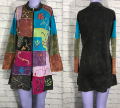 The Collection Royal Nepal Patchwork BOHO Large Zip Jacket 100% Cotton - $30.22