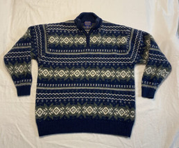 Pendleton 100% Pure Shetland Wool 1/4 Zip Pullover Sweater Blue Green XL - $29.03
