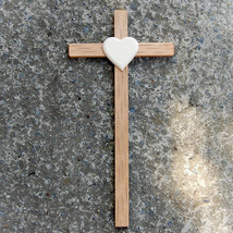 Medium Wooden Wall Cross with Heart,Religious Catholic Christian Gifts, Church S - £21.31 GBP