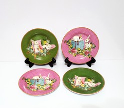 NEW RARE Williams Sonoma Set of 4 Famille Rose Bunny Porcelain Appetizer Plates  - $64.99