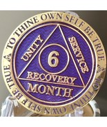 6 Month AA Medallion Reflex Purple Gold Plated Sobriety Chip Coin - £12.53 GBP