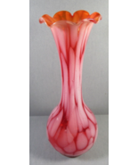 Art Glass Bud Vase Red to Orange Splatter-Stripe 6.5&quot;x2.5&quot; Ruffle Rim Vi... - $20.77