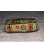 COVERED GLASS BUTTER DISH ABSTRACT ART Printed 2 Sides Orange Yellow EUC - $14.84