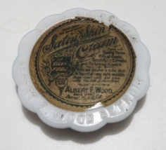  Vintage Satin Skin Cream Albert E. Wood Detroit Milk Glass Jar Lid - £13.46 GBP