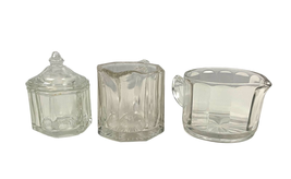 VTG 3 Pc Clear Glass Cup Small Pitcher Jar with Lid Avon Crystal - £14.09 GBP