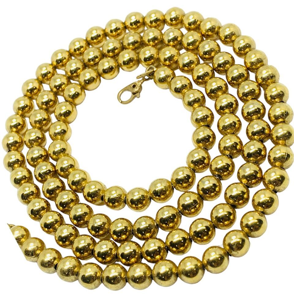 Monet VTG Necklace 1960s Shiny Gold Tone Rare Ball Bead Metal Bold Stran... - $33.90