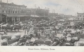 Postcard Hillsboro Texas Street Scene Horse Carts Wagons Drug Store Dentist - £15.65 GBP